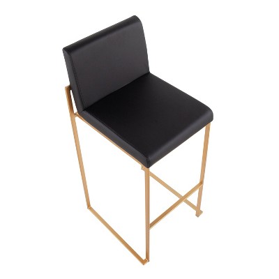 Fuji High Back Gold Steel and Black Faux Leather Bar Stools