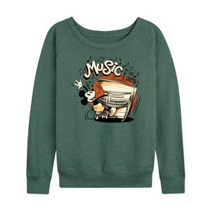 Women's - Disney - Music To My Ears Lightweight French Terry Wide Neck Long Sleeve Shirt - 1 of 4