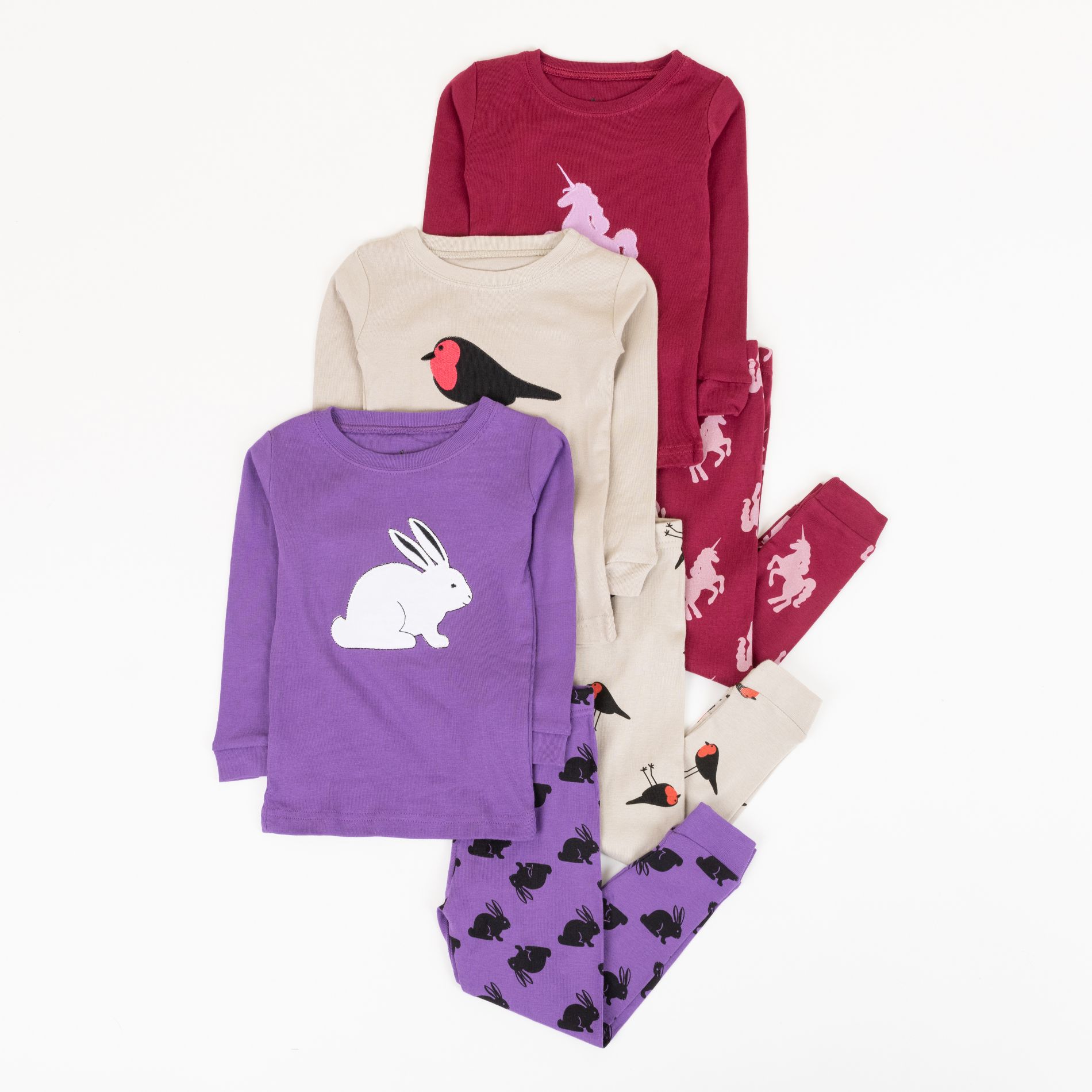 Leveret Girls Cotton 2 Piece Pajamas – 3 Pack – Animal & Fantasy Prints 8 Year