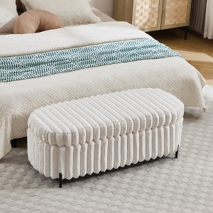 Hrinhom 49.2"W Faux Fur Storage Bench, Footstool with Metal Legs - 1 of 4