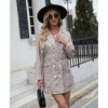 Women's Houndstooth Print Lapel Double - Breasted Blazer Dress, Stylish and Versatile Outfit for Office and Party - 3 of 4
