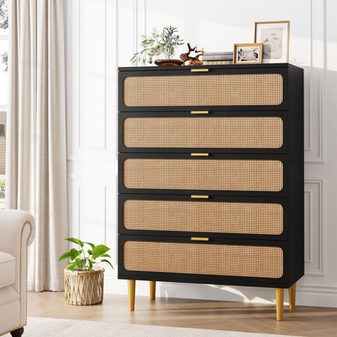 Rattan 5/6 Drawer Dresser for Bedroom, Large Double Dresser with Deep Drawers, Chest of Drawers for Closet with Wide Top - image 1 of 4