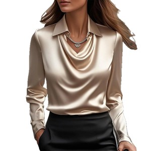 Mocamel Women's Silk Swing Collar Long Sleeve Blouse with Plant Floral Pattern Temperament Elegant - 1 of 3