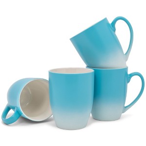 Elanze Designs Blue White Two Toned Ombre Matte 12 ounce Ceramic Stoneware Coffee Cup Mugs Set of 4 - 1 of 4