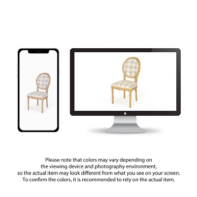 Gray Plaid and Light Beige Upholstered French Country Dining Chairs, Set of 4