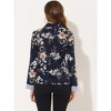 INSPIRE CHIC Women's Floral Turn Down Collar Contrast Tie V Neck Long Sleeve Elegant Work Blouse Top Shirts - 3 of 4