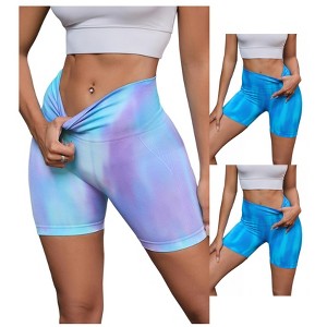 INSPIRE CHIC 3 Packs Women's High Waist Tie Dye Tummy Control Workout Running Biker Thigh Slimmer - 1 of 4