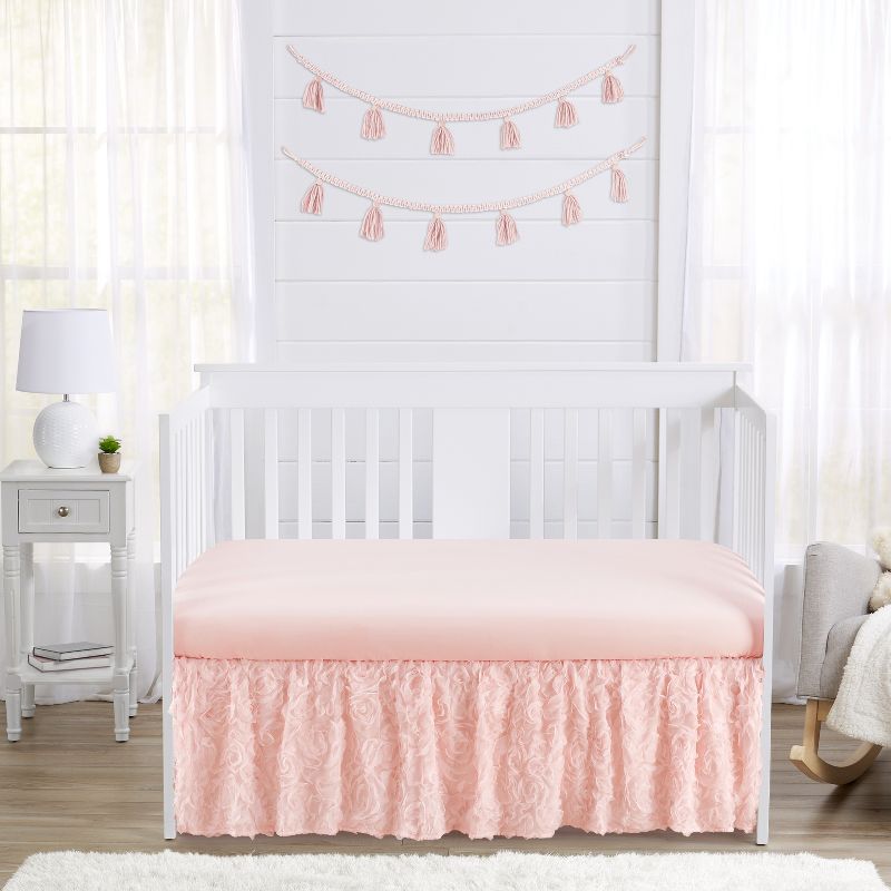 Sweet Jojo Designs Girl Baby Crib Bed Skirt Rose Collection Solid Pink, 3 of 5