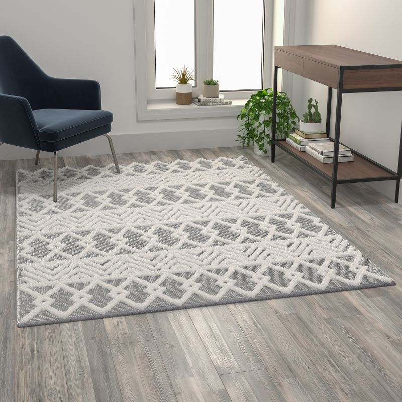 Emma and Oliver Hand Woven Boho Cotton & Polyester Blend Area Rug with Raised Geometric Diamond Design, 4 of 9