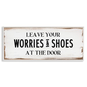 Stupell Industries Worries & Shoes At Door Phrase, 24" x 10" - 1 of 4