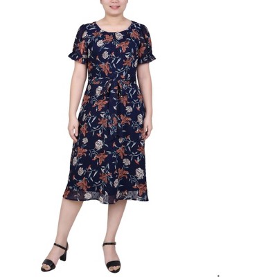 NY Collection Womens Swiss Dot Pin Tuck Midi Dress