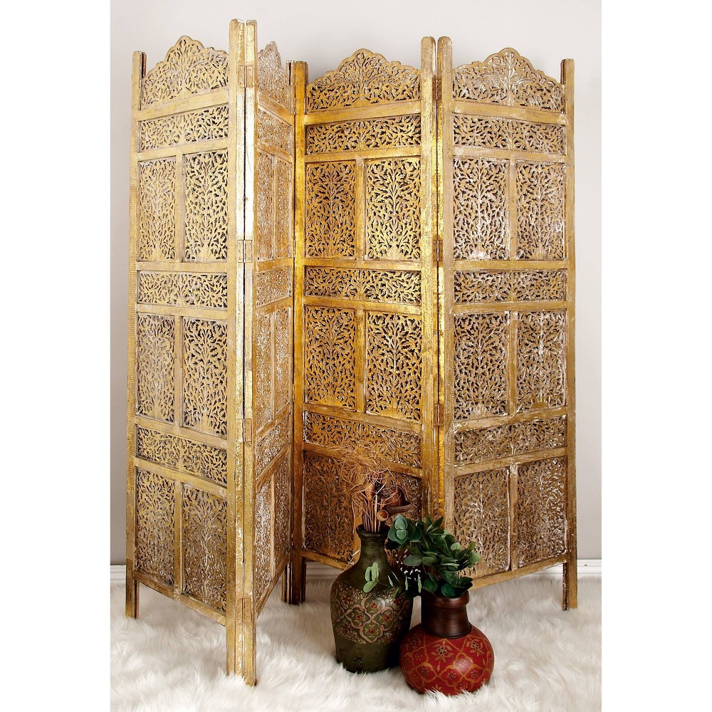 Photos - Other Furniture Traditional Intricate Carved Room Divider Screen Gold - Olivia & May