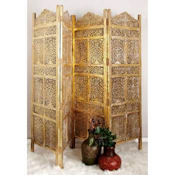 Traditional Intricate Carved Room Divider Screen Gold - Olivia & May