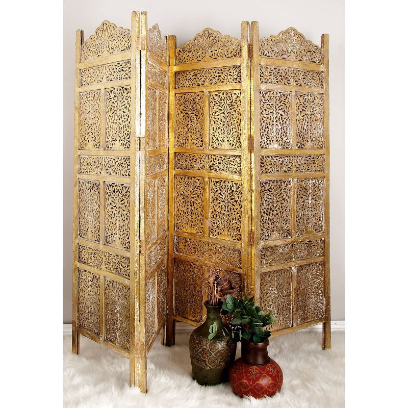 Traditional Intricate Carved Room Divider Screen Gold - Olivia &#38; May, 1 of 11