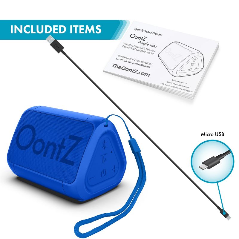 OontZ Solo Bluetooth Speaker, IPX5 Water Resistant, 5 Watts, 100' Wireless Range, Blue, 3 of 8