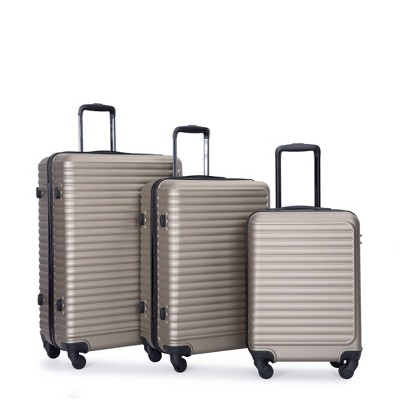 3 Piece Luggage Sets ABS Lightweight Suitcase with Two Hooks, Spinner Wheels, TSA Lock, (20/24/28) Black