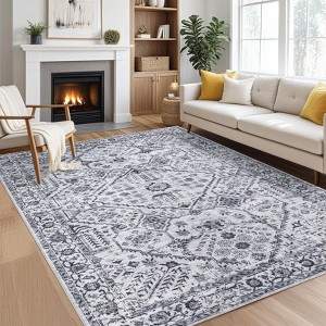 Vintage Area Rug Non Slip & Machine Washable boho Printed Farmhouse Large Room Carpet for Living Room, Bedroom Home Office Decor - 1 of 4