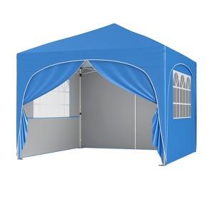 Gymax 10 X 10 FT Pop up Canopy Tent w/ Wheeled Bag Portable Foldable Outdoor Beach Sun Shelter Commercial Patio Party Event Tent Blue - 1 of 4