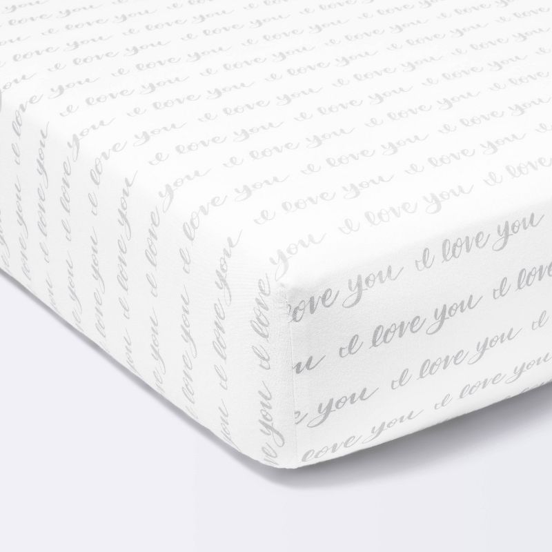 Fitted Crib Sheet I Love You Script - White/Gray - Cloud Island&#8482;, 1 of 6