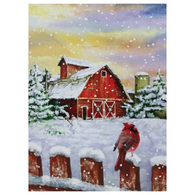 Northlight LED Back Lit Snowy Sunset Barn Scene Christmas Wall Art 15.75" x 12"