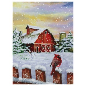 Northlight LED Back Lit Snowy Sunset Barn Scene Christmas Wall Art 15.75" x 12" - 1 of 4