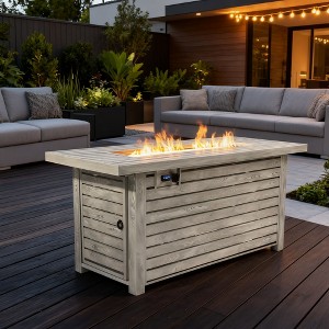54" Propane Fire Pit Table, 50000 BTU Rectangular Steel Fire Pit with Imitation Wood Grain Finish for Outdoor Patio, Deck, Garden, Light Beige - 1 of 4