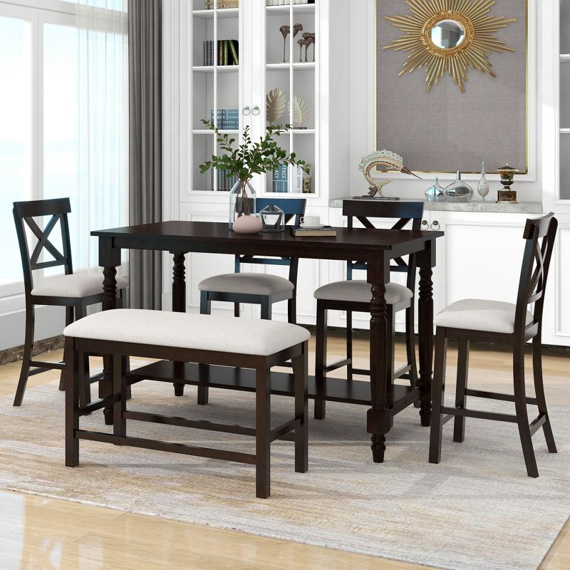 6-Piece Counter Height Dining Table Set Table with 4 Chairs and 1 Benchs - ModernLuxe, 1 of 13