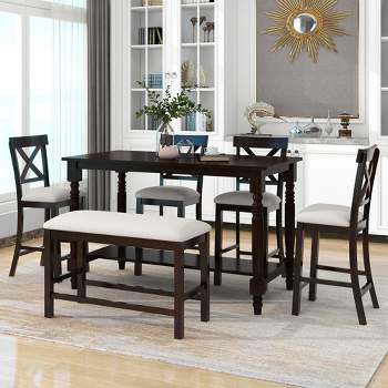 6-Piece Counter Height Dining Table Set Table with 4 Chairs and 1 Benchs - ModernLuxe