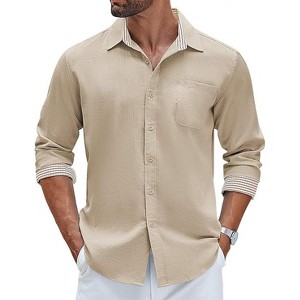 COOFANDY Men's Button Down Long Sleeve Casual Beach Shirts with Pocket - 1 of 2