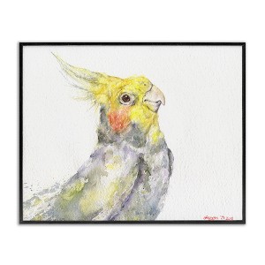 Stupell Industries Cockatiel Bird Portrait Tropical Yellow Grey Pet Framed Giclee Art, Black, 14" x 11" - 1 of 4