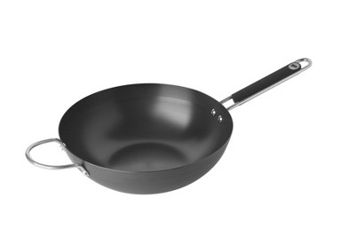 Bruntmor 14 Enameled Cast Iron Wok Nonstick Skillet Pan with Wooden Pot  Lid Cover - Black