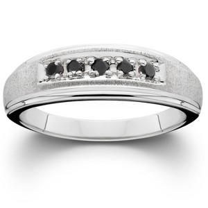 Pompeii3 Mens Black Diamond White Gold Ring Brushed Wedding Band - 1 of 4