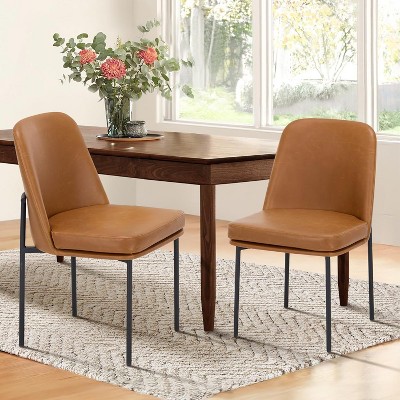Set of 2 Modern Fabric Dining Chairs with Curved Back and Metal Legs, Upholstered Side Chairs for Dining Room, Kitchen, or Office - Beige