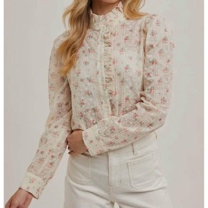 Women's Floral Print Button Down Blouse - BluIvy - 1 of 4