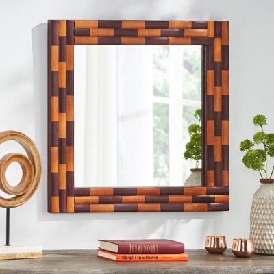 Small Square Mirrors Entryway Mirror Hanging Door Mirror Accent Mirror For Entryway Wall Mirror With Leather Frame-The Pop Home