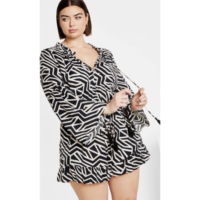 Women's Plus Size Erica Print Playsuit - black | CITY CHIC