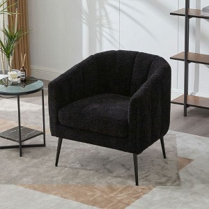 Resenkos 29.9'' Modern Upholstered Accent Chair with Metal Legs, Single Round Armchair for Bedroom Living Room, Black - 1 of 4