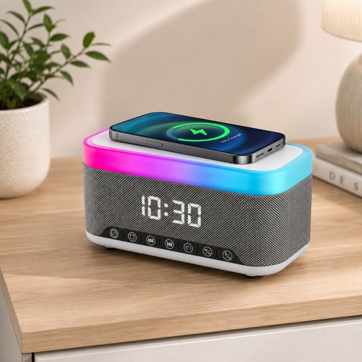 Pursonic All-in-One Alarm Clock with Bluetooth Speaker, FM Radio & Qi Wireless Charging – Your Complete Nightstand Companion - thumbnail 4