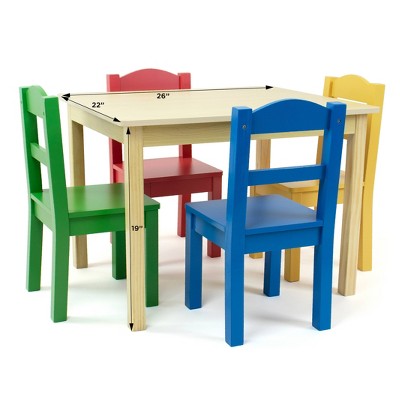 Natural Wood Kids Table with Multicolor Chairs Set