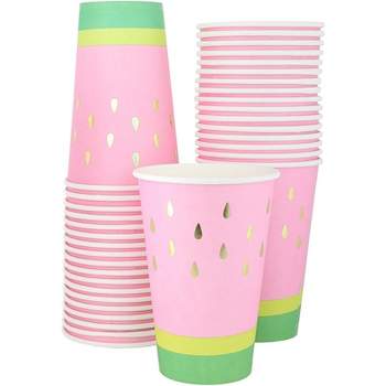 Blue Panda 50 Pack Watermelon Paper Cups with Gold Foil for Summer Party Supplies (12 oz)