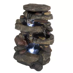 Nature Spring 3-Tiered Electric Waterfall Cascade Fountain With Pump and LED Lights