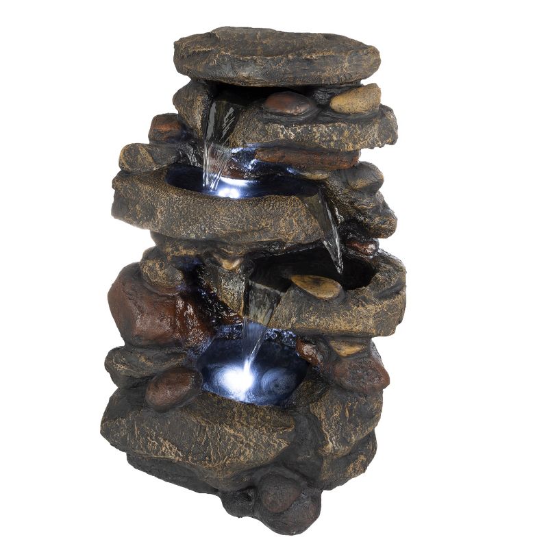 Nature Spring 3-Tiered Electric Waterfall Cascade Fountain With Pump and LED Lights, 1 of 7