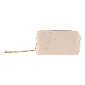 Unique Bargains Women Portable Gold Heart Makeup Bag Pink 1 Pc - 1 of 3