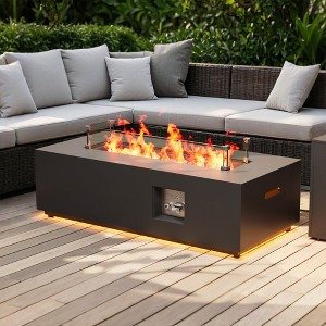 BDELITE 50,000 BTU Outdoor Fire Pit Table with LED Light, Propane Tank, Windshield, Glass Stone and Rain Cover-42*20*12 Inch, Black - 1 of 4