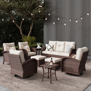 LayinSun Outdoor Patio Furniture Set, Brown Rattan Wicker Sectional Swivel Rocker Chairs Sets - 1 of 4