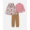 Deux par Deux Girl 3-In-1 Mid-Season Outerwear Set with Printed Jacket Light Pink and Beige Pant - 4 of 4