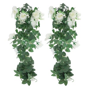 Unique Bargains Christmas 2 Pcs Fake Rose Flowers for Wedding Home Garden Walls White - 1 of 4