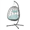 CAVINAS Wicker Swing Egg Chair with Cushion and Stand,Patio Swing Hanging Basket Chair with Stand for Bedroom Porch Garden - 2 of 4