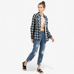 Anna-Kaci Women's Plaid Button-Down Flannel Shirt with Chest Pockets and Long Sleeves - 1 of 2
