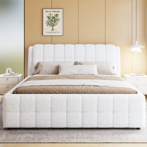 GDFStudio Morrison King Size Upholstered Platform Bed with Headboard and Berber Fleece Frame - 1 of 4